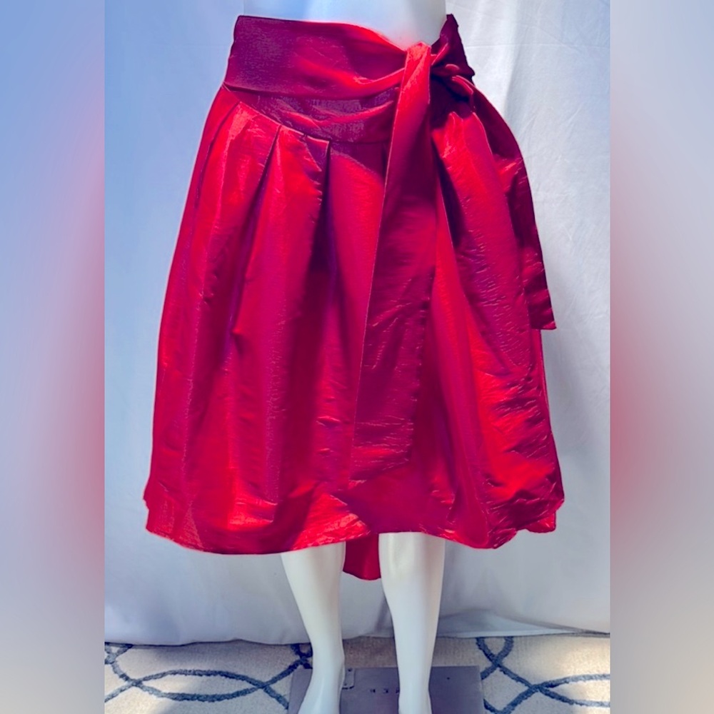 🆕 San Joy Red Bubble Midi Skirt with Tie Front
